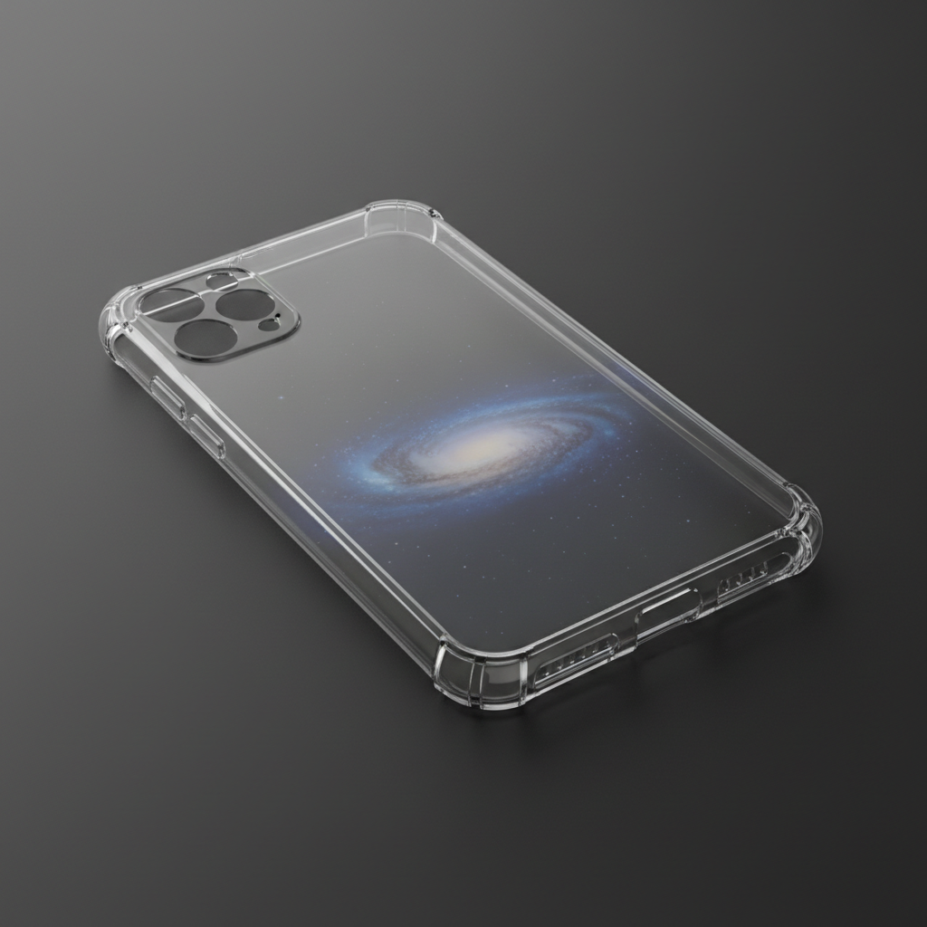 Clear protective phone cover showing its raised rim and precise cutouts